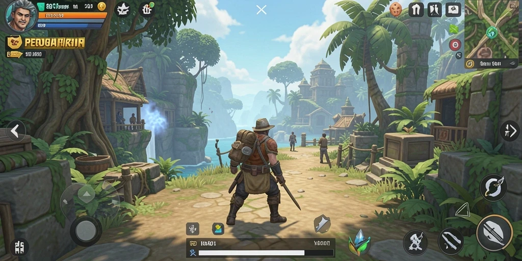 Screenshot gameplay BOS01 yang menampilkan aksi petualangan di dunia terbuka.