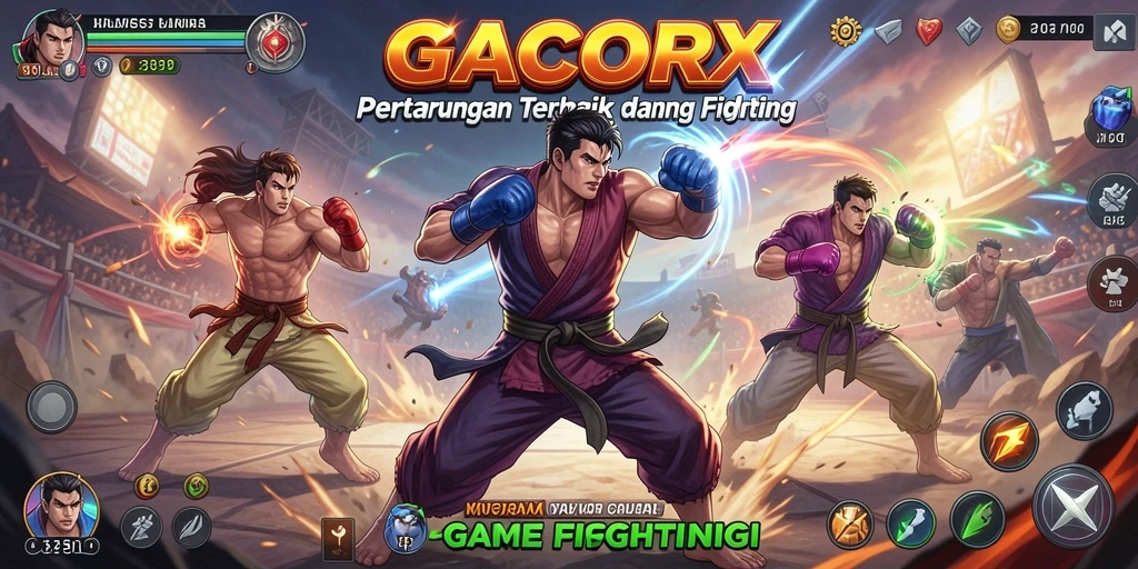 Tampilan aksi seru dalam GACORX dengan karakter bertarung.