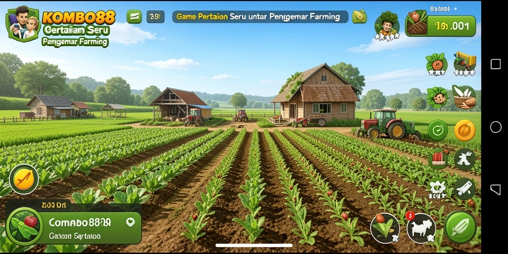 Screenshot menunjukkan pemain sedang merawat tanaman di KOMBO88.