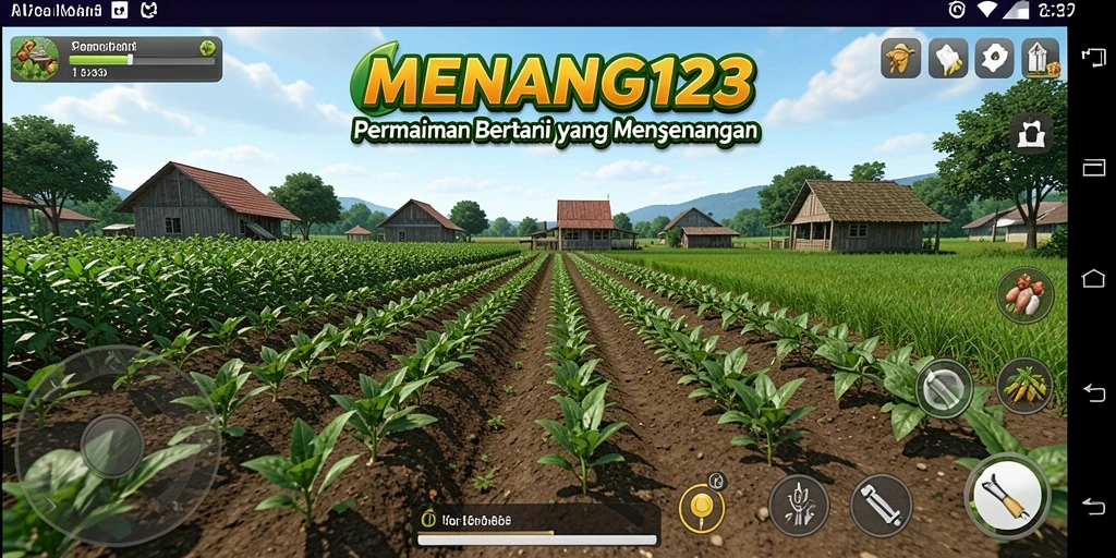 Screenshot gameplay MENANG123 dengan tampilan pertanian yang indah.