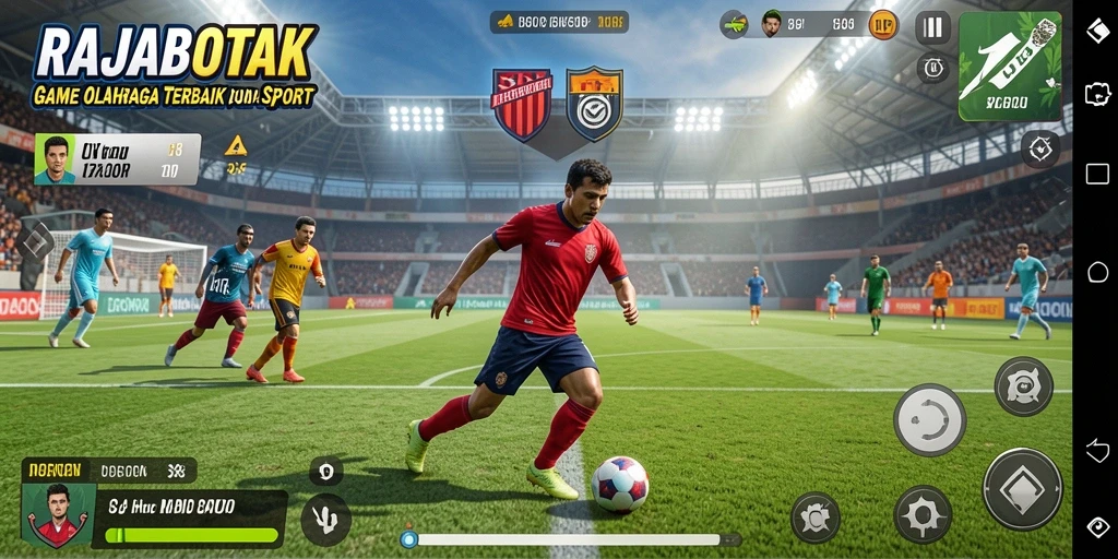 Tampilan gameplay RAJABOTAK dengan aksi olahraga penuh semangat.